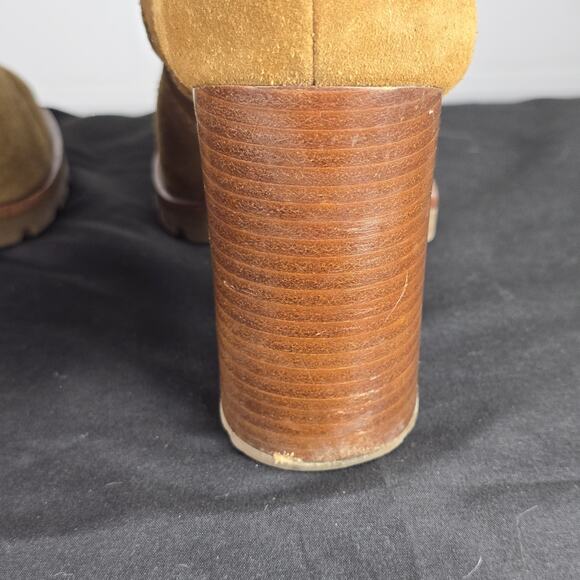 Preloved Tory Burch Sofia Logo Ring High Heel Ankle Suede Leather Booties Brown - Picture 6 of 12